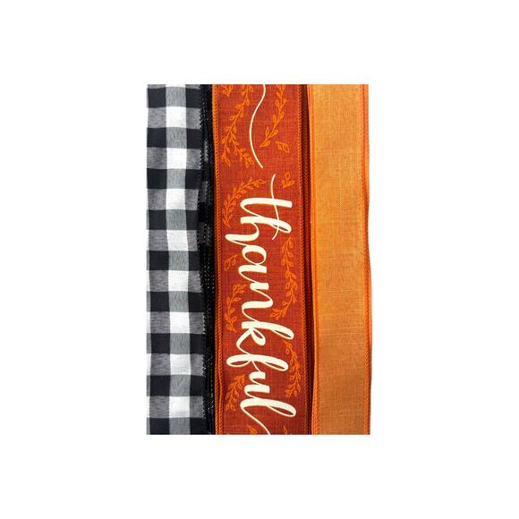 Fall Wreath Kit "Happy Harvest Thankful" Pumpkin Sign & Thankful Ribbon Bundle - Picture 4 of 5